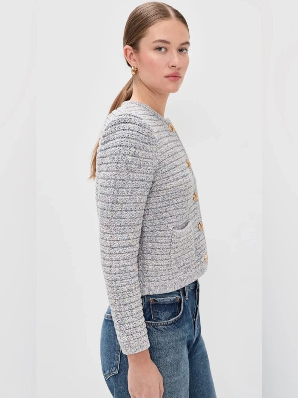 ba&sh Bash Guspa Multicolor Tweed Cardigan Jacket Gray Pastel Multi | size 1 / S - Picture 5 of 16